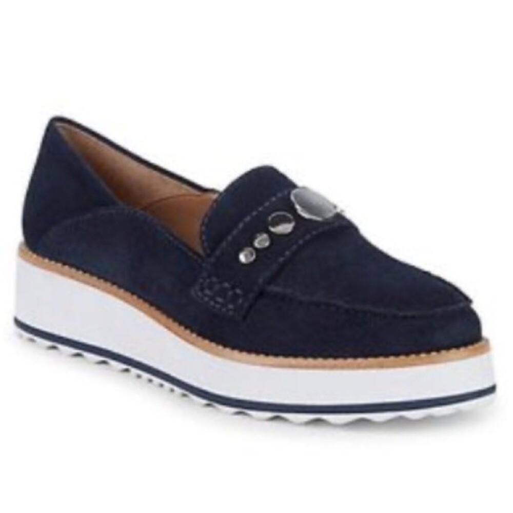 BERNARDO Blue Suede Platform Studded Loafers 8.5 M